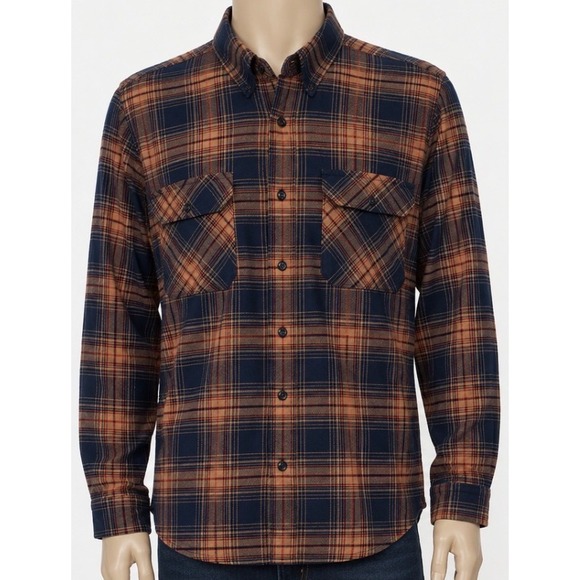 Ocean + Coast Other - Ocean + Coast Mens XXL Plaid Flannel Button Down Shirt Navy Orange 100% Cotton